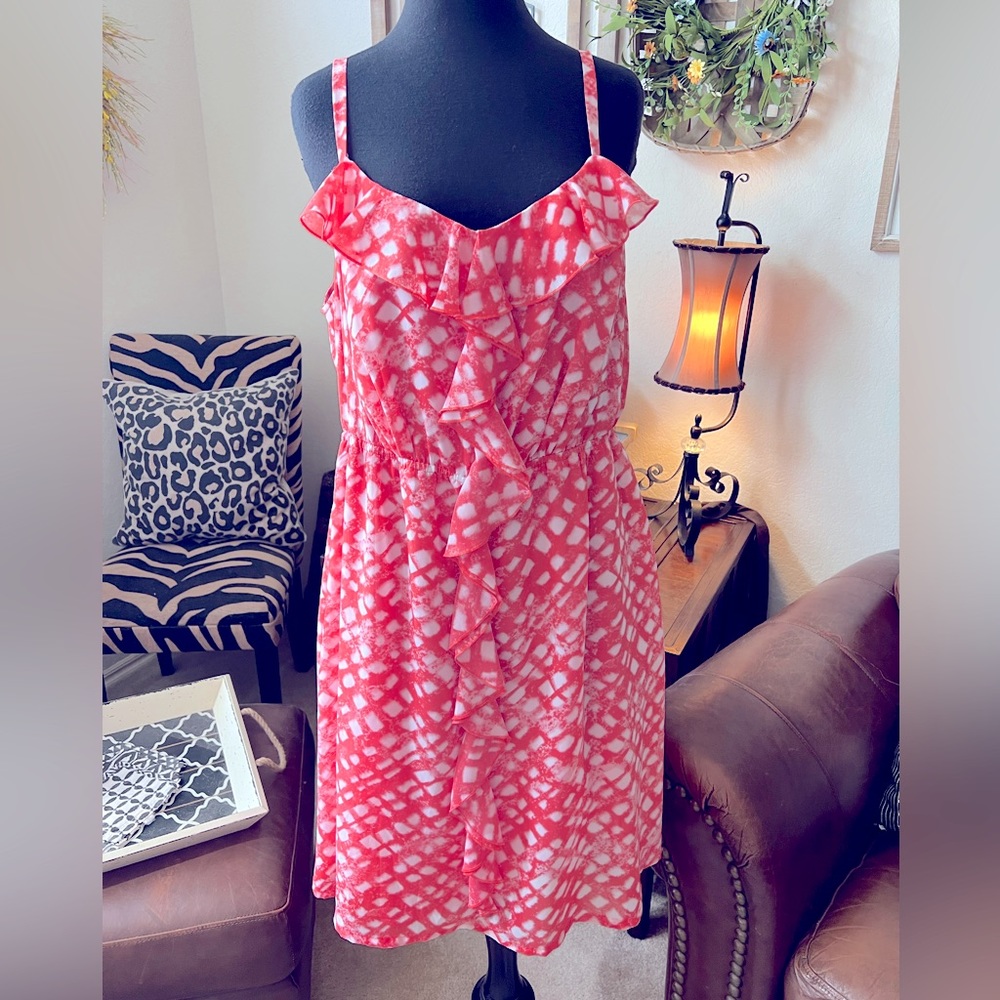 Coral Ruffle Front Dress